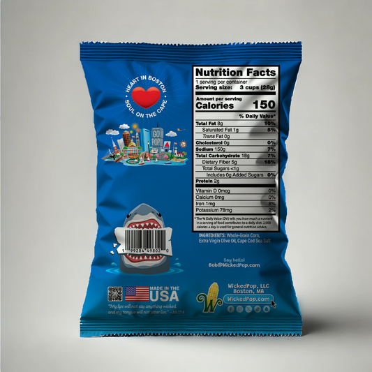 WickedPop® 24ct Case Classic 1oz, Whole-Grain Corn with Extra Virgin Olive Oil & Cape Cod Sea Salt Flakes (Wholesale)